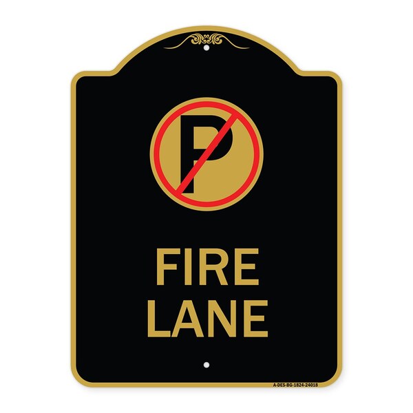 Signmission Designer Series Fire Lane No Parking, Black & Gold Aluminum Sign, 18" x 24", BG-1824-24018 A-DES-BG-1824-24018 - main